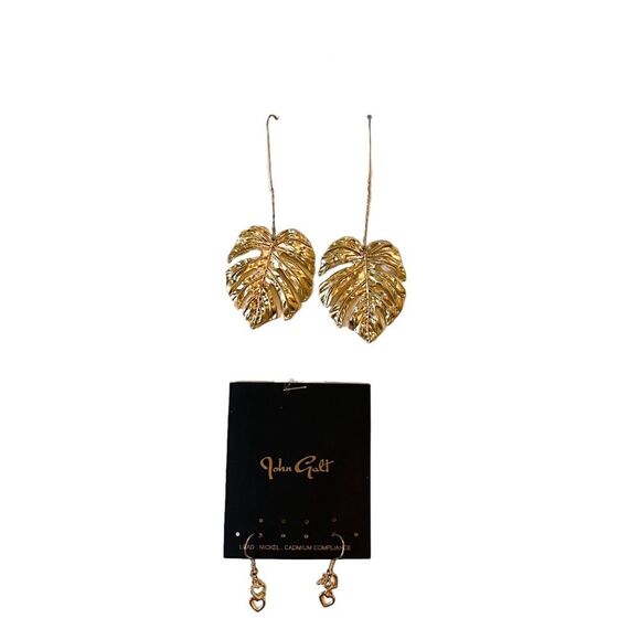 John Golt Pacsun Gold Dangle Set of Heart Earrings and Palm Leaf Earrings - Picture 1 of 4